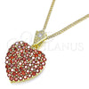 Oro Laminado Pendant Necklace, Gold Filled Style Heart Design, with Garnet and White Cubic Zirconia, Polished, Golden Finish, 04.283.0009.1.20 (02 MM Thickness, 20 Inches Length)