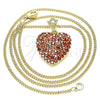 Oro Laminado Pendant Necklace, Gold Filled Style Heart Design, with Garnet and White Cubic Zirconia, Polished, Golden Finish, 04.283.0009.1.20 (02 MM Thickness, 20 Inches Length)