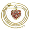Oro Laminado Pendant Necklace, Gold Filled Style Heart Design, with Garnet and White Cubic Zirconia, Polished, Golden Finish, 04.283.0009.1.20 (02 MM Thickness, 20 Inches Length)