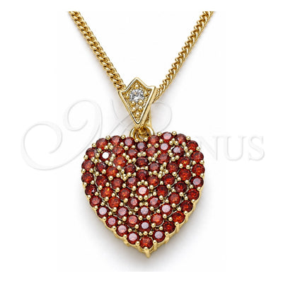 Oro Laminado Pendant Necklace, Gold Filled Style Heart Design, with Garnet and White Cubic Zirconia, Polished, Golden Finish, 04.283.0009.1.20 (02 MM Thickness, 20 Inches Length)
