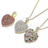 Oro Laminado Pendant Necklace, Gold Filled Style Heart Design, with Garnet and White Cubic Zirconia, Polished, Golden Finish, 04.283.0009.1.20 (02 MM Thickness, 20 Inches Length)