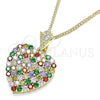 Oro Laminado Pendant Necklace, Gold Filled Style Heart Design, with Multicolor Cubic Zirconia, Polished, Golden Finish, 04.283.0009.2.20 (02 MM Thickness, 20 Inches Length)