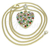Oro Laminado Pendant Necklace, Gold Filled Style Heart Design, with Multicolor Cubic Zirconia, Polished, Golden Finish, 04.283.0009.2.20 (02 MM Thickness, 20 Inches Length)