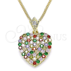 Gold Filled Necklace — Pendant Necklace Heart Design with Multicolor Cubic Zirconia — main product view — SKU 135825 | Oro Laminado collar — Pendant Necklace corazón diseño with Multicolor Cubic Zirconia — SKU 135825