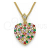 Oro Laminado Pendant Necklace, Gold Filled Style Heart Design, with Multicolor Cubic Zirconia, Polished, Golden Finish, 04.283.0009.2.20 (02 MM Thickness, 20 Inches Length)