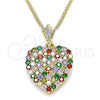 Oro Laminado Pendant Necklace, Gold Filled Style Heart Design, with Multicolor Cubic Zirconia, Polished, Golden Finish, 04.283.0009.2.20 (02 MM Thickness, 20 Inches Length)