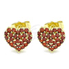 Oro Laminado Stud Earring, Gold Filled Style Heart Design, with Garnet Cubic Zirconia, Polished, Golden Finish, 02.283.0032.1