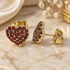 Oro Laminado Stud Earring, Gold Filled Style Heart Design, with Garnet Cubic Zirconia, Polished, Golden Finish, 02.283.0032.1