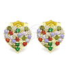 Oro Laminado Stud Earring, Gold Filled Style Heart Design, with Multicolor Cubic Zirconia, Polished, Golden Finish, 02.283.0032.2