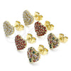 Oro Laminado Stud Earring, Gold Filled Style Heart Design, with Multicolor Cubic Zirconia, Polished, Golden Finish, 02.283.0032.2