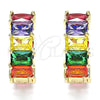 Oro Laminado Huggie Hoop, Gold Filled Style with Multicolor Cubic Zirconia, Polished, Golden Finish, 02.210.0435.1.20