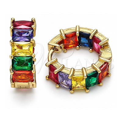 Oro Laminado Huggie Hoop, Gold Filled Style with Multicolor Cubic Zirconia, Polished, Golden Finish, 02.210.0435.1.20