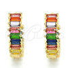 Oro Laminado Huggie Hoop, Gold Filled Style Baguette Design, with Multicolor Cubic Zirconia, Polished, Golden Finish, 02.210.0437.1.20