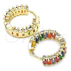 Oro Laminado Huggie Hoop, Gold Filled Style Baguette Design, with Multicolor Cubic Zirconia, Polished, Golden Finish, 02.210.0437.1.20