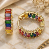 Oro Laminado Huggie Hoop, Gold Filled Style Baguette Design, with Multicolor Cubic Zirconia, Polished, Golden Finish, 02.210.0437.1.20