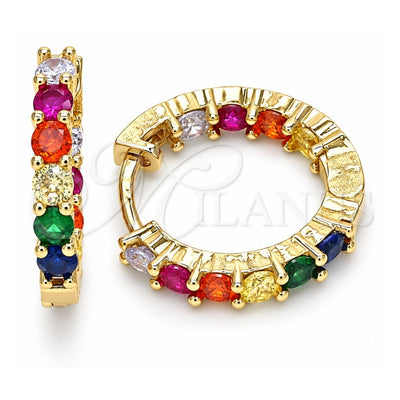 Oro Laminado Huggie Hoop, Gold Filled Style with Multicolor Cubic Zirconia, Polished, Golden Finish, 02.210.0438.1.20