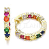 Oro Laminado Huggie Hoop, Gold Filled Style with Multicolor Cubic Zirconia, Polished, Golden Finish, 02.210.0438.1.20