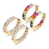 Oro Laminado Huggie Hoop, Gold Filled Style with Multicolor Cubic Zirconia, Polished, Golden Finish, 02.210.0438.1.20