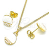 Oro Laminado Earring and Pendant Adult Set, Gold Filled Style with Ivory Pearl, Polished, Golden Finish, 10.379.0016