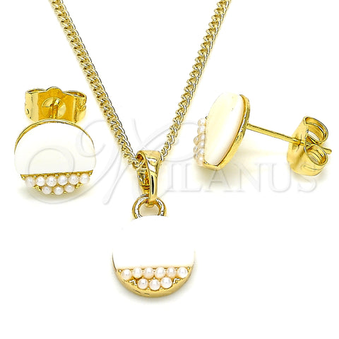 Oro Laminado Earring and Pendant Adult Set, Gold Filled Style with Ivory Pearl, Polished, Golden Finish, 10.379.0016