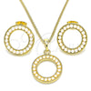Oro Laminado Earring and Pendant Adult Set, Gold Filled Style with Ivory Pearl, Polished, Golden Finish, 10.379.0018