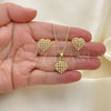 Oro Laminado Earring and Pendant Adult Set, Gold Filled Style Heart Design, with White Crystal and Ivory Pearl, Polished, Golden Finish, 10.379.0019