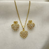 Oro Laminado Earring and Pendant Adult Set, Gold Filled Style Heart Design, with White Crystal and Ivory Pearl, Polished, Golden Finish, 10.379.0019