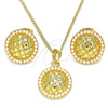 Oro Laminado Earring and Pendant Adult Set, Gold Filled Style with Ivory Pearl, Polished, Golden Finish, 10.379.0021
