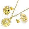 Oro Laminado Earring and Pendant Adult Set, Gold Filled Style with Ivory Pearl, Polished, Golden Finish, 10.379.0021