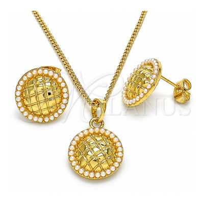 Oro Laminado Earring and Pendant Adult Set, Gold Filled Style with Ivory Pearl, Polished, Golden Finish, 10.379.0021