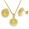 Oro Laminado Earring and Pendant Adult Set, Gold Filled Style with Ivory Pearl, Polished, Golden Finish, 10.379.0021