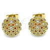 Oro Laminado Stud Earring, Gold Filled Style with Garnet and White Micro Pave, Polished, Golden Finish, 02.344.0017.2