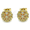 Oro Laminado Stud Earring, Gold Filled Style with Garnet and White Micro Pave, Polished, Golden Finish, 02.344.0017.2