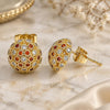 Oro Laminado Stud Earring, Gold Filled Style with Garnet and White Micro Pave, Polished, Golden Finish, 02.344.0017.2