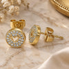 Oro Laminado Stud Earring, Gold Filled Style Heart Design, with White Micro Pave, Polished, Golden Finish, 02.344.0070