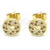 Oro Laminado Stud Earring, Gold Filled Style Heart Design, with Garnet and White Micro Pave, Polished, Golden Finish, 02.344.0070.1