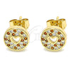 Oro Laminado Stud Earring, Gold Filled Style Heart Design, with Garnet and White Micro Pave, Polished, Golden Finish, 02.344.0070.1