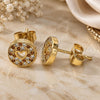 Oro Laminado Stud Earring, Gold Filled Style Heart Design, with Garnet and White Micro Pave, Polished, Golden Finish, 02.344.0070.1