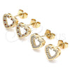 Oro Laminado Stud Earring, Gold Filled Style Heart Design, with Garnet and White Micro Pave, Polished, Golden Finish, 02.344.0013.2