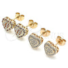 Oro Laminado Stud Earring, Gold Filled Style Heart Design, with Garnet and White Micro Pave, Polished, Golden Finish, 02.344.0018.2