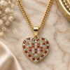 Oro Laminado Pendant Necklace, Gold Filled Style Heart Design, with Garnet and White Micro Pave, Polished, Golden Finish, 04.344.0034.1.20 (02 MM Thickness, 20 Inches Length)