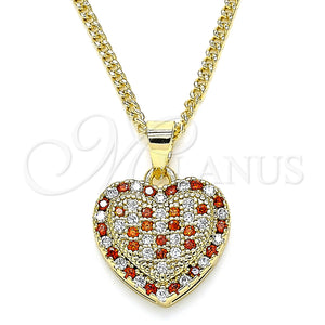 Gold Filled Necklace — Pendant Necklace Heart Design with Garnet and White — main product view — SKU 135875 | Oro Laminado collar — Pendant Necklace corazón diseño with Garnet and blanco — SKU 135875