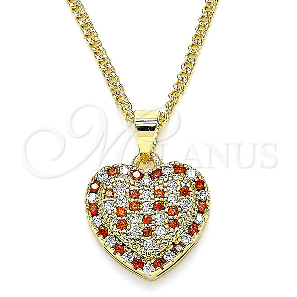 Gold Filled Necklace — Pendant Necklace Heart Design with Garnet and White — main product view — SKU 135875 | Oro Laminado collar — Pendant Necklace corazón diseño with Garnet and blanco — SKU 135875