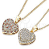 Oro Laminado Pendant Necklace, Gold Filled Style Heart Design, with Garnet and White Micro Pave, Polished, Golden Finish, 04.344.0034.1.20 (02 MM Thickness, 20 Inches Length)