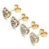 Oro Laminado Stud Earring, Gold Filled Style Heart Design, with Garnet and White Micro Pave, Polished, Golden Finish, 02.344.0019.2