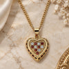 Oro Laminado Pendant Necklace, Gold Filled Style Heart Design, with Garnet and White Micro Pave, Polished, Golden Finish, 04.344.0035.1.20 (02 MM Thickness, 20 Inches Length)