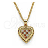 Oro Laminado Pendant Necklace, Gold Filled Style Heart Design, with Garnet and White Micro Pave, Polished, Golden Finish, 04.344.0035.1.20 (02 MM Thickness, 20 Inches Length)