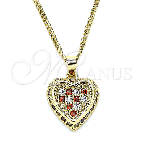 Oro Laminado Pendant Necklace, Gold Filled Style Heart Design, with Garnet and White Micro Pave, Polished, Golden Finish, 04.344.0035.1.20 (02 MM Thickness, 20 Inches Length)