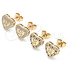 Oro Laminado Stud Earring, Gold Filled Style Heart and Love Design, with Garnet and White Micro Pave, Polished, Golden Finish, 02.344.0024.1