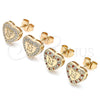 Oro Laminado Stud Earring, Gold Filled Style Heart and Love Design, with Garnet and White Micro Pave, Polished, Golden Finish, 02.344.0024.1